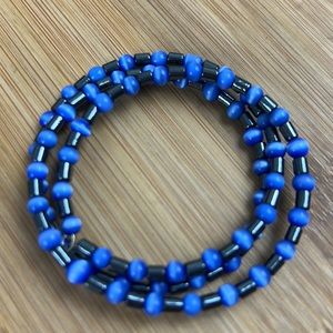 Beaded Wire Wrap Blue/Purple Colorful Bracelet Metal & Stone Flexible Wire